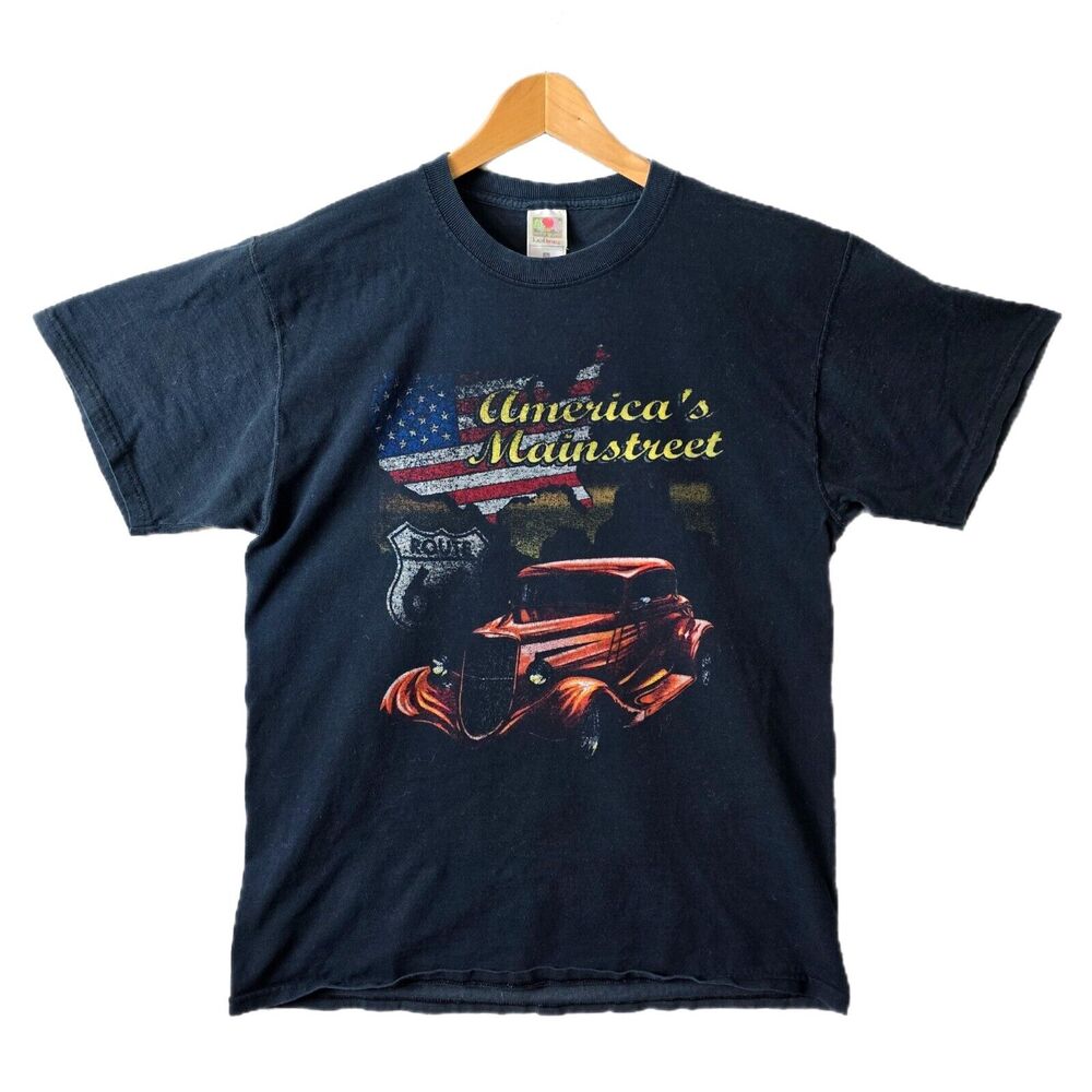 Vintage Route 66 Main Street Of America Black T-Shirt Mens Size Large Y2K